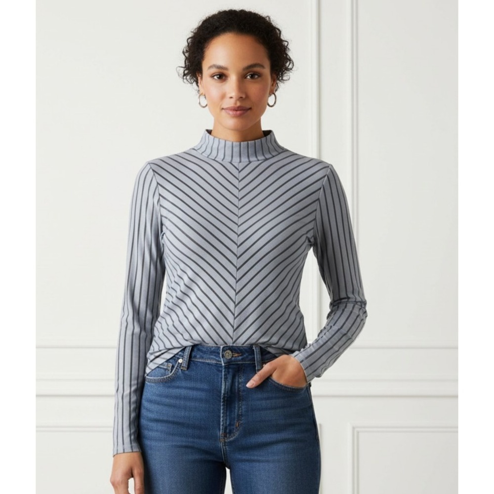 Willow & Root L Top Mock Gray Sheer Stripe Burnout Retro Y2K 90s Boho Indie